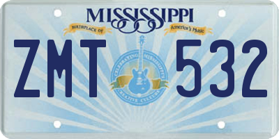 MS license plate ZMT532