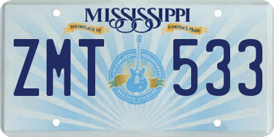 MS license plate ZMT533
