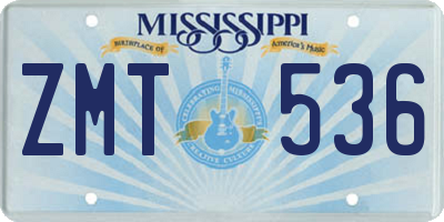MS license plate ZMT536