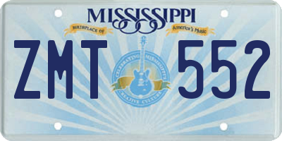 MS license plate ZMT552