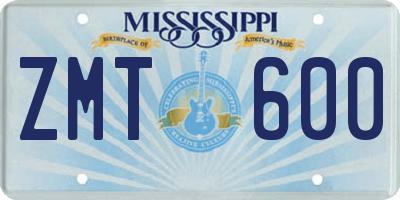 MS license plate ZMT600