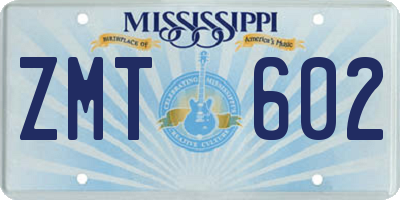 MS license plate ZMT602