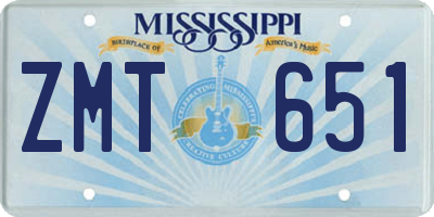 MS license plate ZMT651