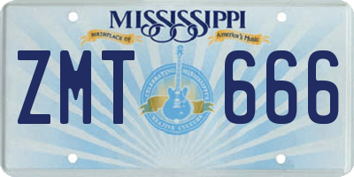 MS license plate ZMT666