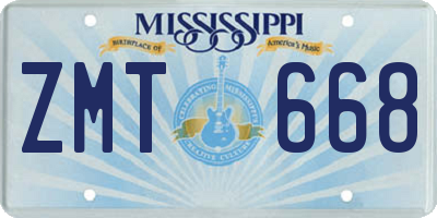 MS license plate ZMT668