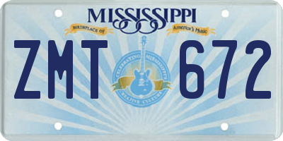 MS license plate ZMT672