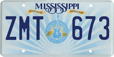 MS license plate ZMT673
