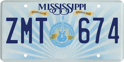 MS license plate ZMT674