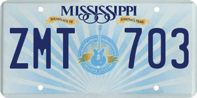 MS license plate ZMT703