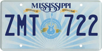 MS license plate ZMT722