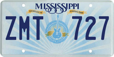 MS license plate ZMT727