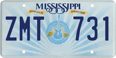 MS license plate ZMT731