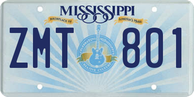 MS license plate ZMT801