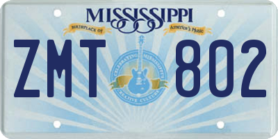 MS license plate ZMT802