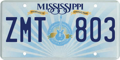 MS license plate ZMT803