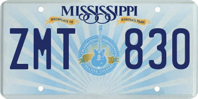 MS license plate ZMT830
