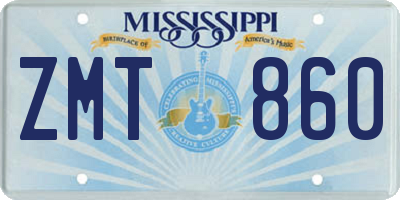 MS license plate ZMT860