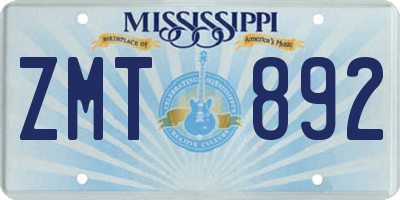MS license plate ZMT892