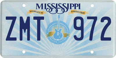 MS license plate ZMT972