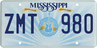 MS license plate ZMT980