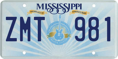 MS license plate ZMT981