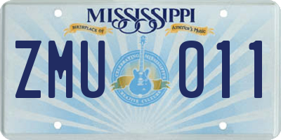 MS license plate ZMU011