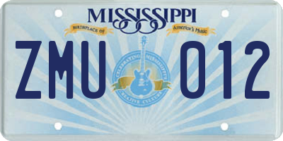 MS license plate ZMU012