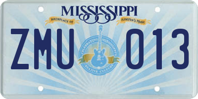 MS license plate ZMU013