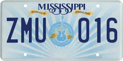 MS license plate ZMU016