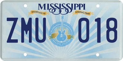 MS license plate ZMU018