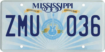 MS license plate ZMU036