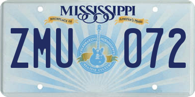 MS license plate ZMU072