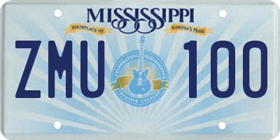 MS license plate ZMU100