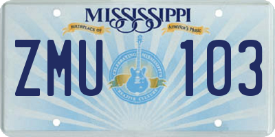 MS license plate ZMU103