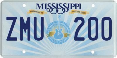 MS license plate ZMU200