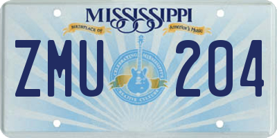 MS license plate ZMU204