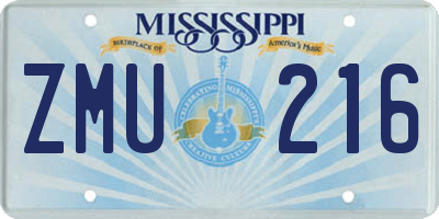 MS license plate ZMU216