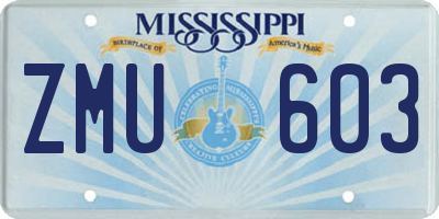 MS license plate ZMU603