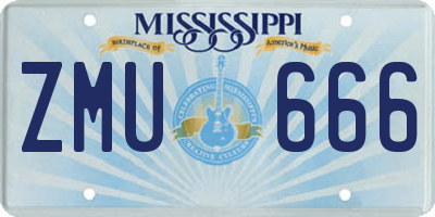 MS license plate ZMU666