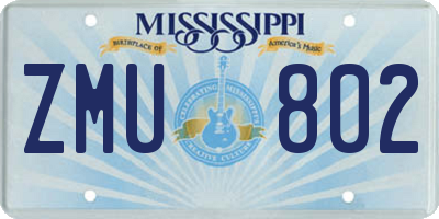 MS license plate ZMU802