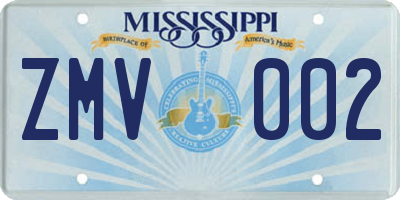 MS license plate ZMV002