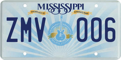 MS license plate ZMV006
