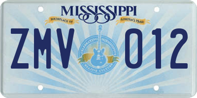 MS license plate ZMV012