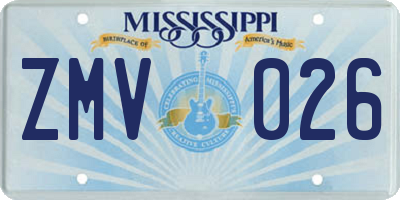 MS license plate ZMV026