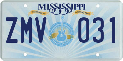 MS license plate ZMV031