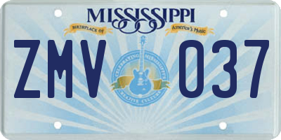 MS license plate ZMV037