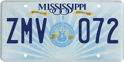 MS license plate ZMV072