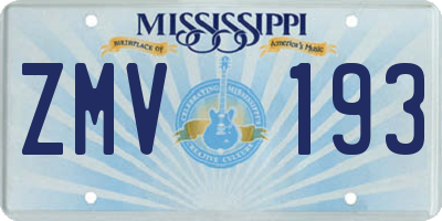 MS license plate ZMV193