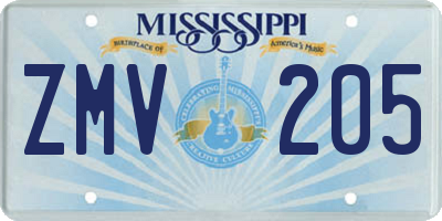 MS license plate ZMV205