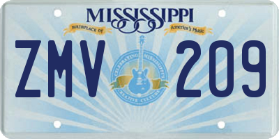 MS license plate ZMV209